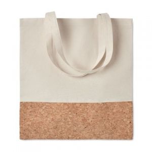 Памучна чанта с декорация от корк текстила - 160г/м2