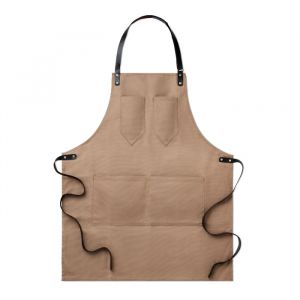 Premium cooking apron with leather elements and pockets 