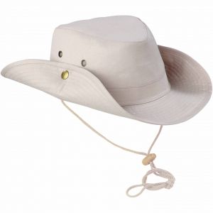 Polyester safari wide-brimmed hat and adjustable nylon chin cord