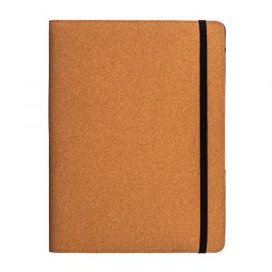 Cork A4 congress folder and organizer with elastic, with 20-sheet striped block and internal pen holder slot