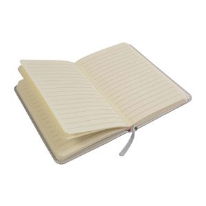 Notebook with colored elastic, ruled sheets (80 pages), ivory color, satin bookmark