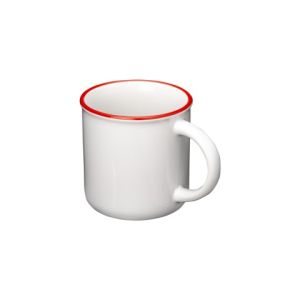 The ceramic jug white ceramic mug is shaped like a jug with a colored rim. Cup capacity 240 ml. 