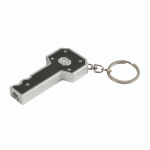 Keychain with plastic key-shaped hanger and push button light
