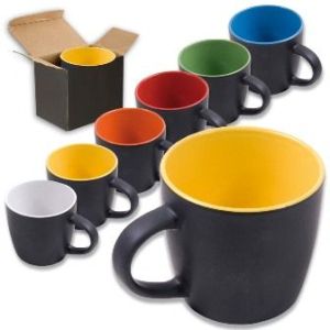 Матови черни чаши с цветна гланцирана вътрешност и черна кутия