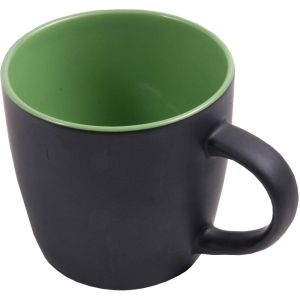 Matte black grade A ceramic mug with glossy colored interior (0.35 L), suitable for dishwashers and microwaves, black box