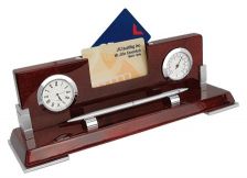 Wooden clock and thermometer