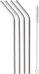 Four stainless steel drinking straws.