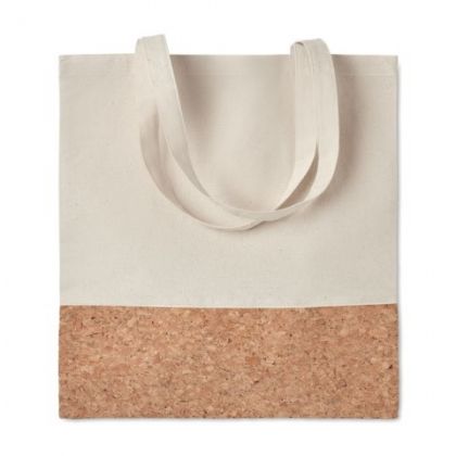 Памучна чанта с декорация от корк текстила - 160г/м2
