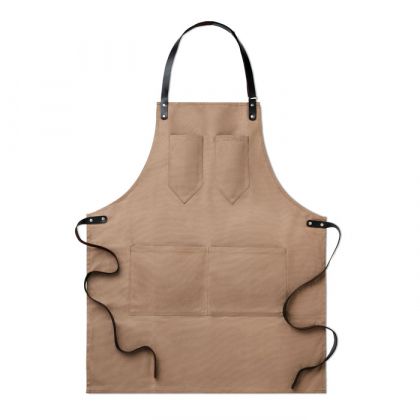 Premium cooking apron with leather elements and pockets 