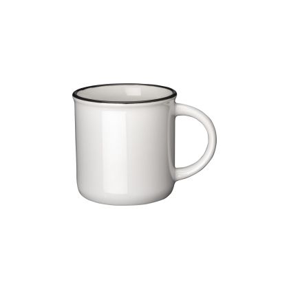 The ceramic jug white ceramic mug is shaped like a jug with a colored rim. Cup capacity 240 ml. 