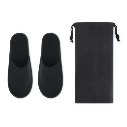 Size 43 - 44. Pair of polyester hotel slippers presented in a non woven pouch. 
