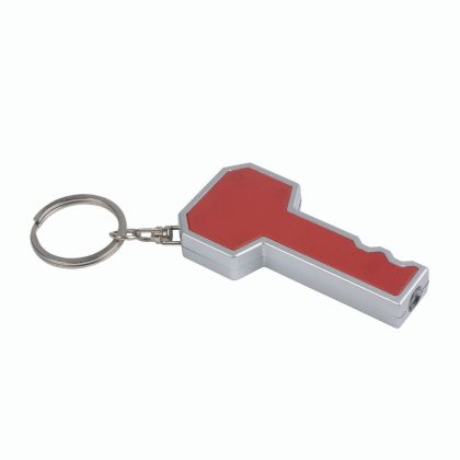 Keychain with plastic key-shaped hanger and push button light