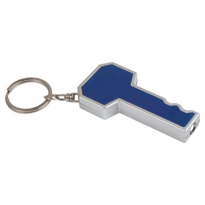 Keychain with plastic key-shaped hanger and push button light