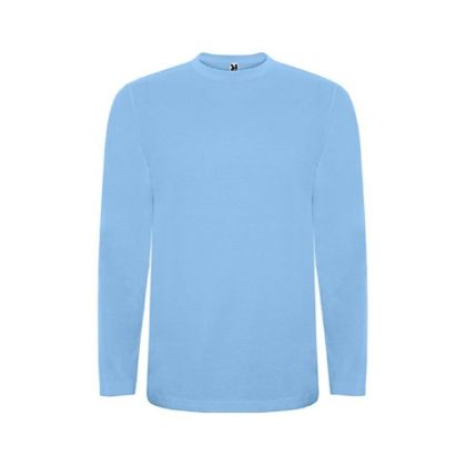 Long-sleeved children’s T-shirts are made of cotton fabric.