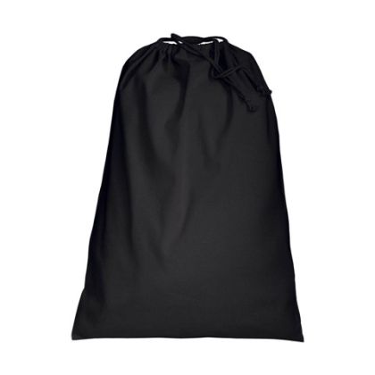 Black 50 x 75 cm cotton drawstring bag for gift or shoe packaging. 