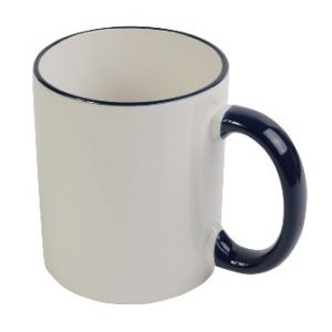 White ceramic mug with colored elements 