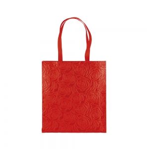 Non-woven bag with embossed flowers.