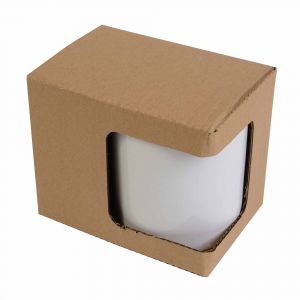 Супер бели керамични чаши клас А МЪГОВЕ за сублимация с кутия от еко картон с прозорче 