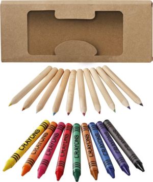19-piece coloured pencil and crayon set - Natural box