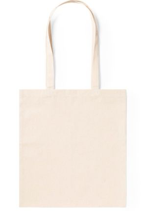 Cotton bags with a fabric density of 240 g/m², arched handles, and natural colour. 